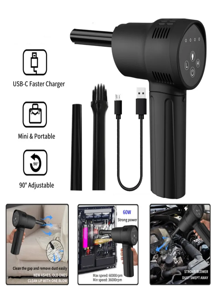 

Сжатый воздух Duster для компьютерной клавиатуры 6 Вт об/мин USB зарядка мини электрический беспроводной автомобильный очиститель