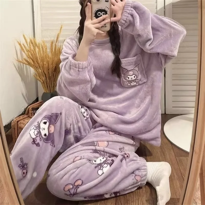 Новинка пижамный комплект Sanrio Cinnamoroll Kawaii С мультяшным рисунком зимняя теплая
