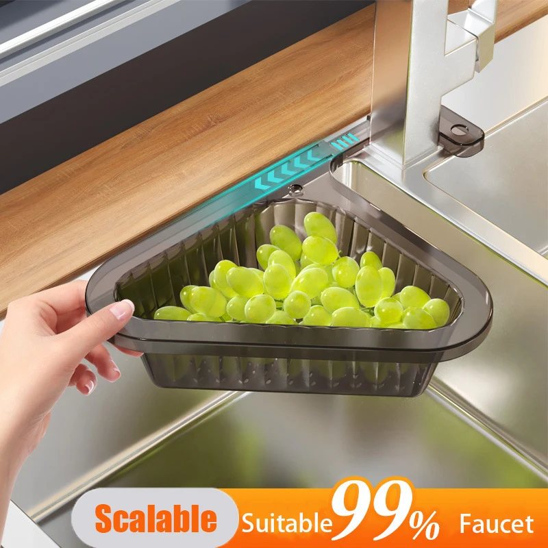 

Kitchen Sink Filter Basket Corner Drain Strainer Basket Triangular Sink Storage Multi-Functional Hanging Filtering Draining Rack