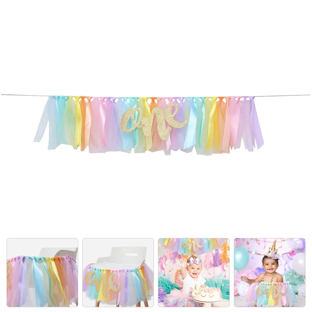 

Baby Birthday Pull Flag Highchair Tutu Skirt Party Supply Babies Banner Bunting Decor Cloth Fringe Skort