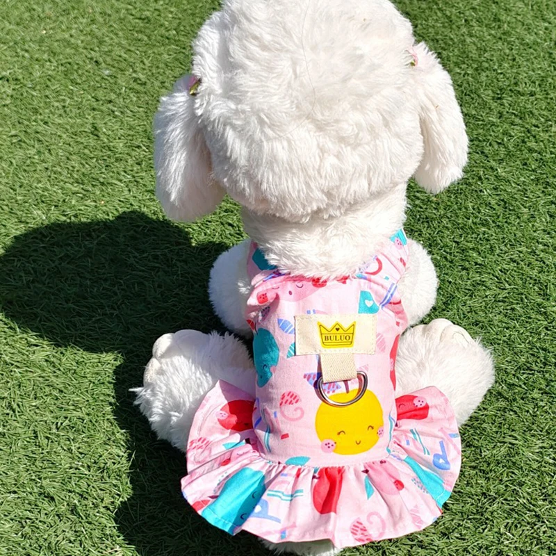 

Pet Sling Princess Dog Dress Summer Cat Skirt With Pull Ring Floral Thin Vest