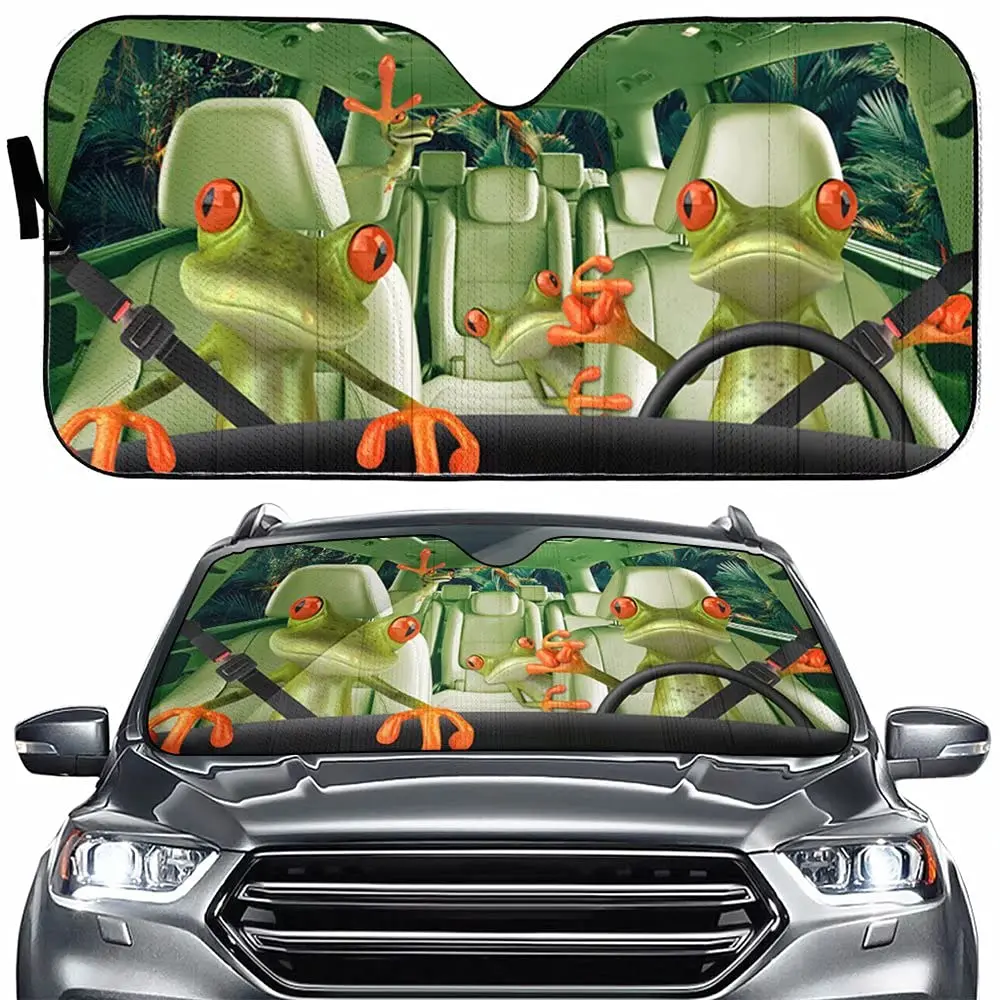 

Frog Driving Auto Windshield Sun ShadeFunny Animal Personalized Foldable Sun Visor Protector Sunshade for Car Truck SUV to Keep