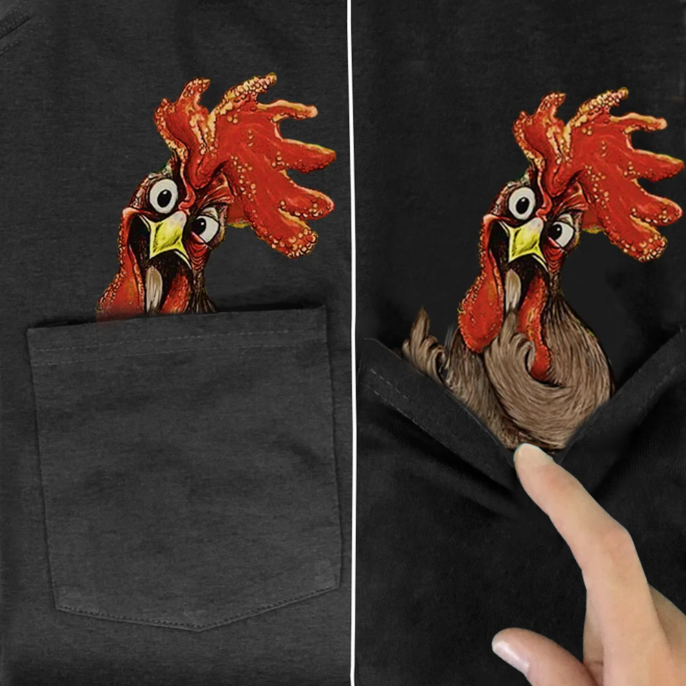 

CLOOCL 100% Cotton T-shirt Fashion Brands Animal Large Cock with Middle Finger Pocket Casual Tees Funny Black Tops Drop Shipping