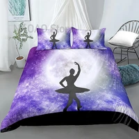 ballet bedding set giant purple duvet cover dancing girl bedspread galaxy night sky elegant bed set 23pcs