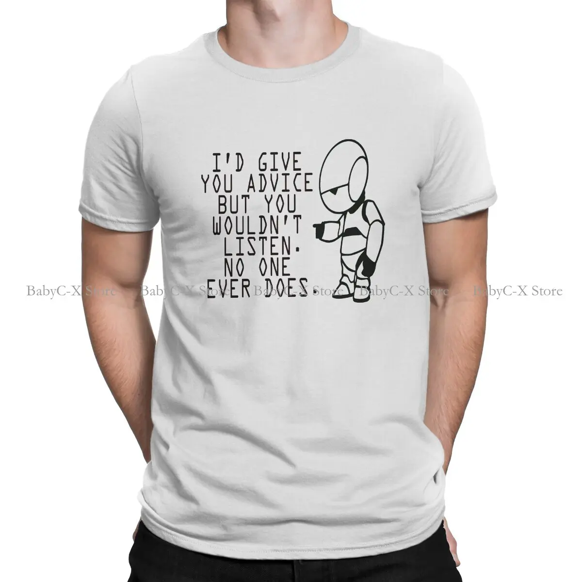 

Marvin Advice O Neck TShirt The Hitchhiker's Guide to the Galaxy Polyester Basic T Shirt Man's Tops Fashion Big Sale