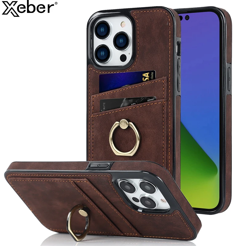 Для iPhone 14 15 13 Pro Max 12 11 Мини-кожаный чехол с кольцом на палец ...
