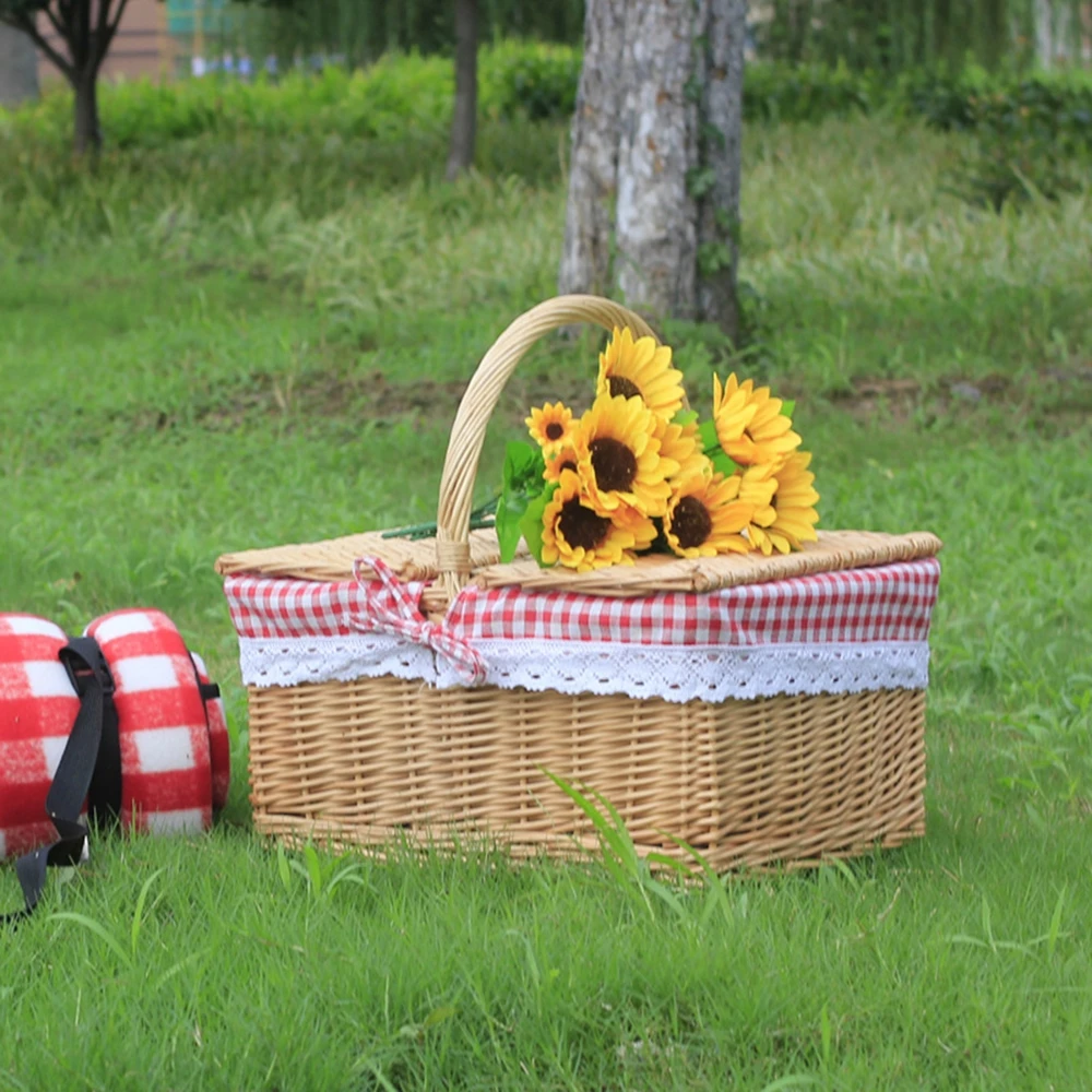 

Bread Picnic Basket Rattan Hand-Held Basket With Removable Lid Fruit Snack Storage Box Wedding Flower Basket Kitchen Storage