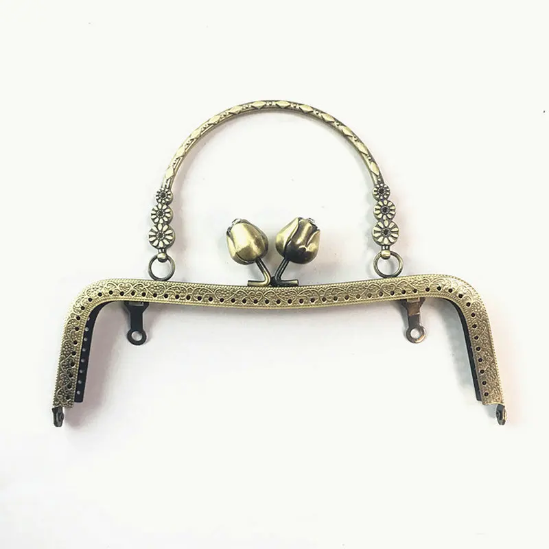 10pcs 20cm Metal Purse Frame Handle for Making Kiss Clasp Lock Rose Head Embossed Bronze Tone Bags Hardware Accessories