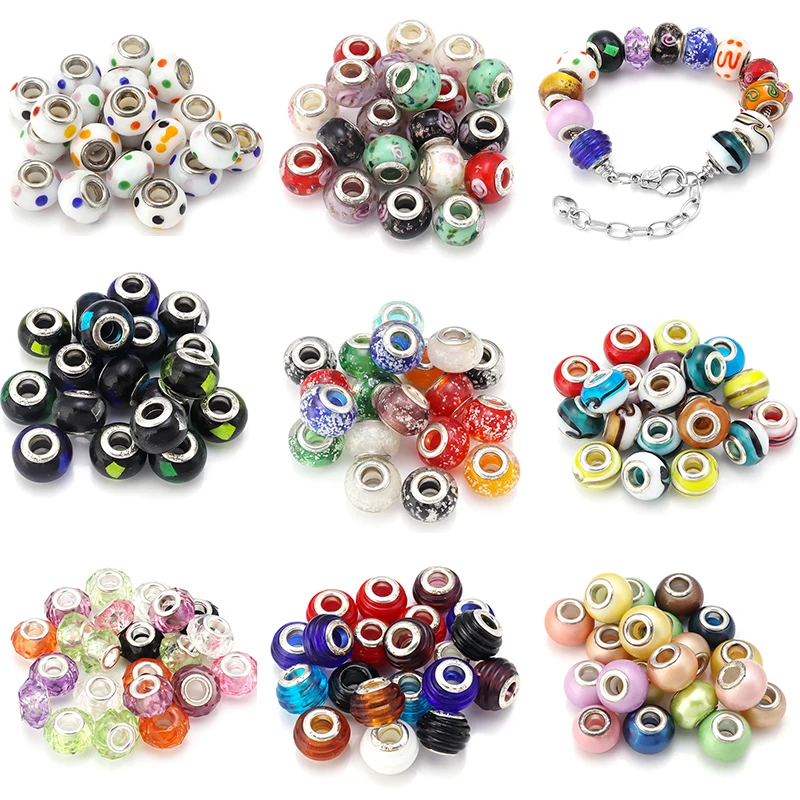 

10-20pcs Multicolor European Lampwork Glass Bead Murano Plastic Aolly Charm Fit Pandora Bracelet Bangle Women Girl DIY Jewelry