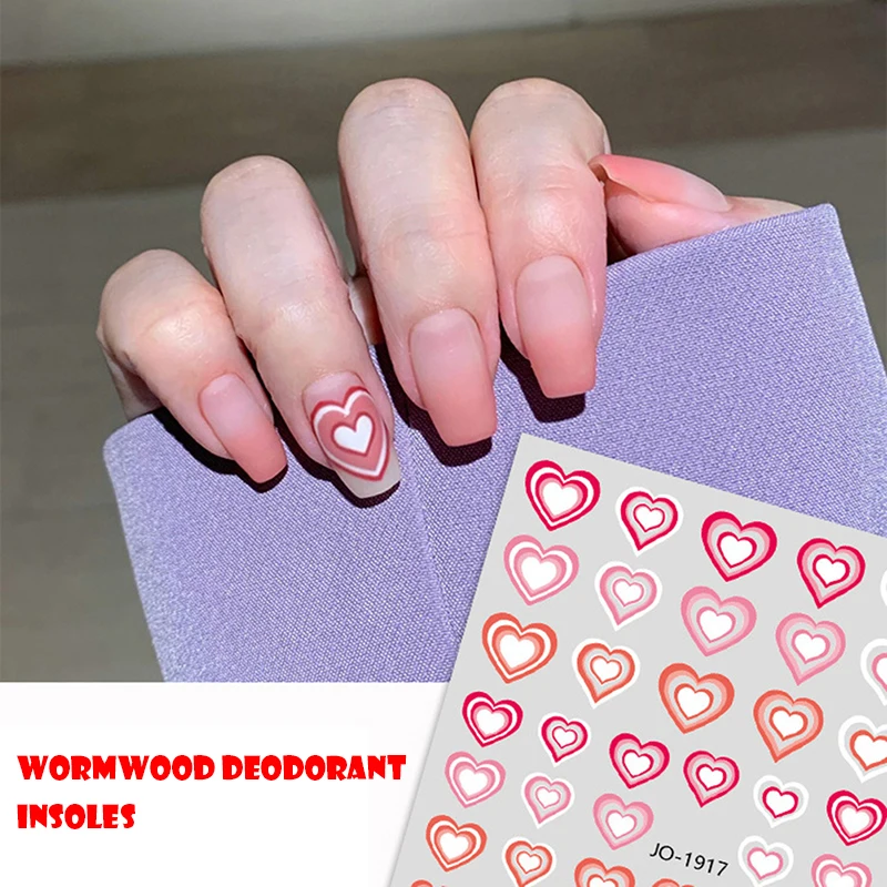 

1 Sheets Nail Stickers Red Heart With Back Glue Nail Decals Manicure Accessories Self-Adhesive Nail Charms DIY Nail Art Supplies