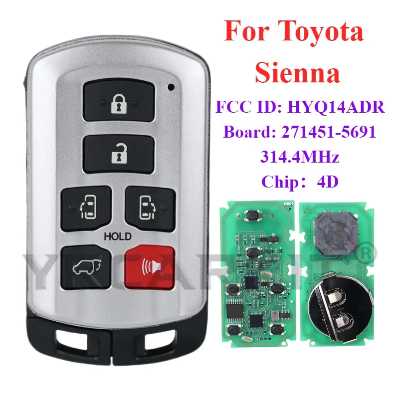 Умный дистанционный брелок с бесключевым доступом 6 кнопок 314 3 МГц ID 4D чип для Toyota