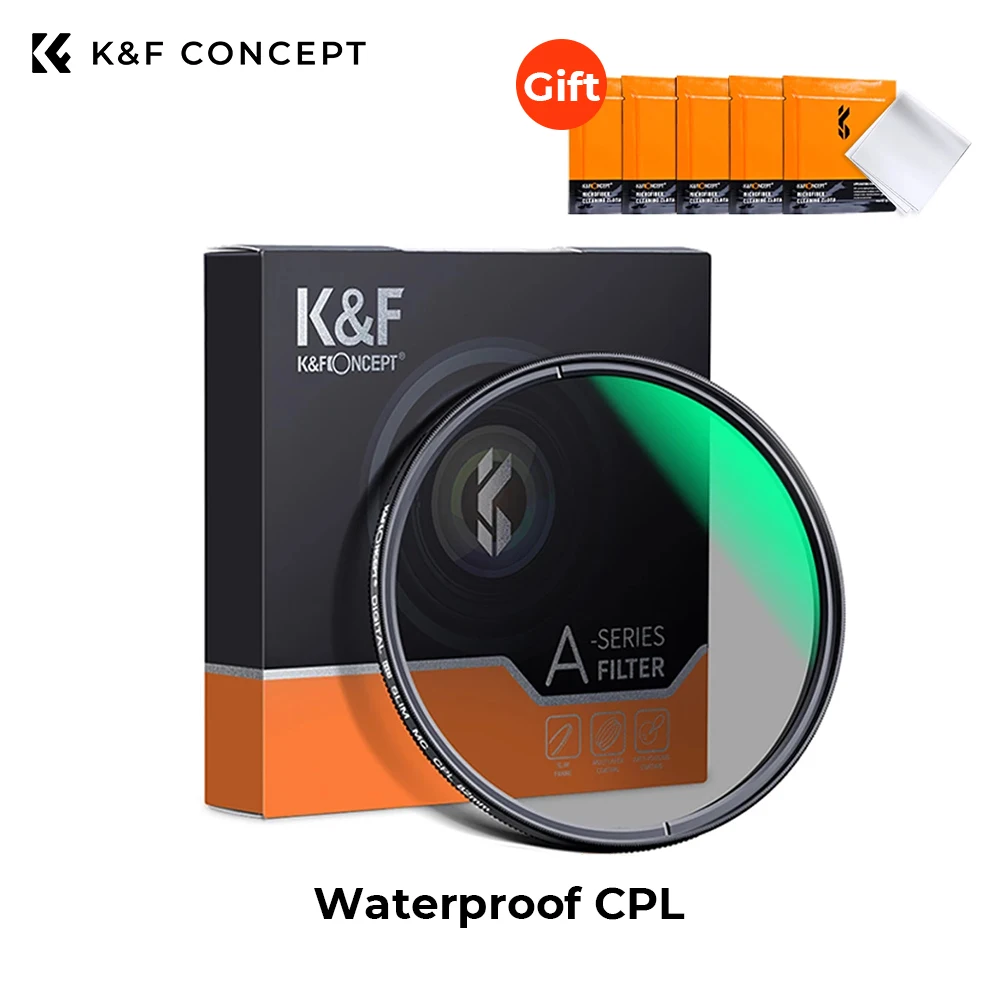 

K&F Concept CPL Polarizing Filter Camera Lens Waterproof with 5 PCS Cleaning Cloth 37/40.5/43/46/49/52/55/62/ 67/72/77/82mm
