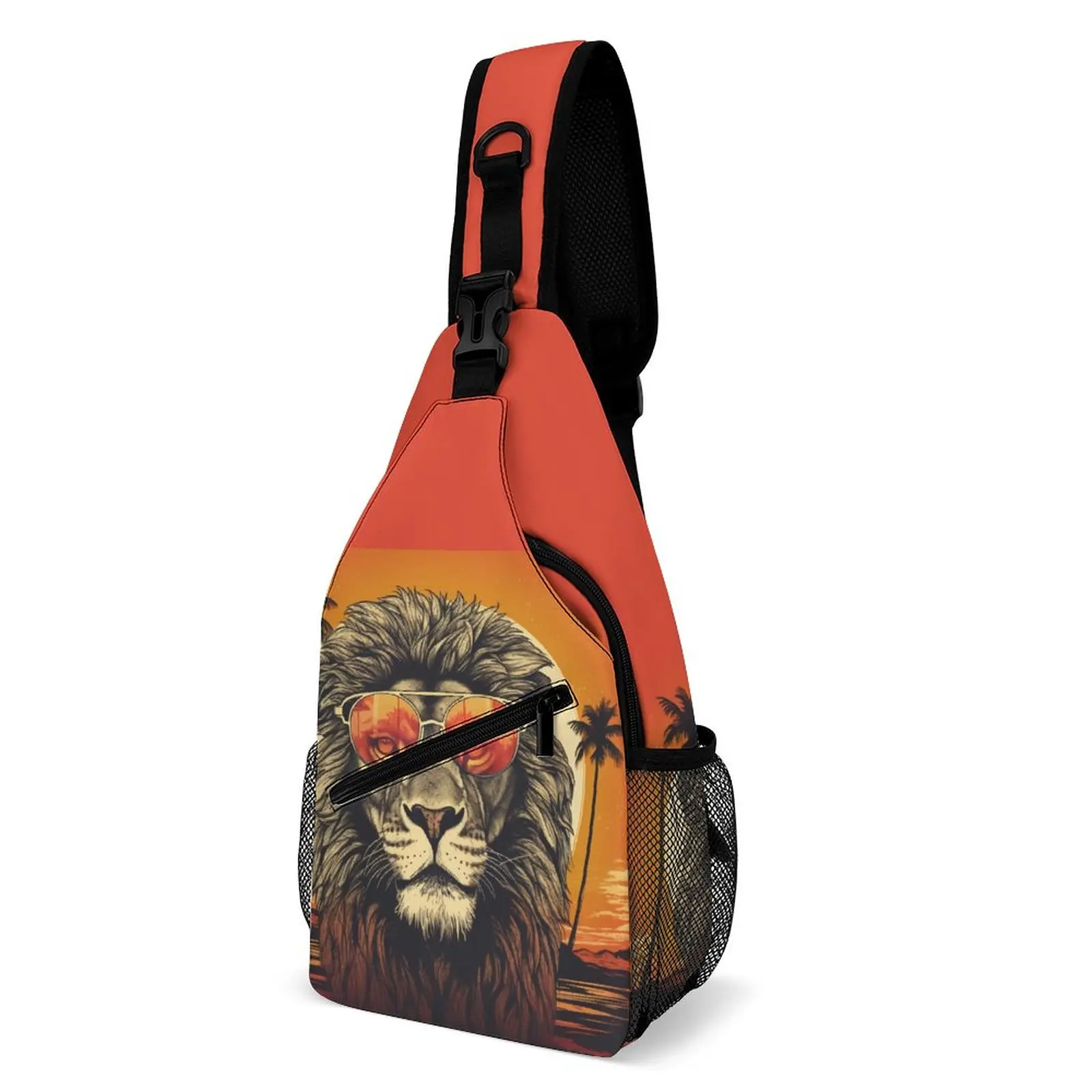 

Lion Shoulder Bags Sunset Animals With Sunglasses Chest Bag Unisex Travel Outdoor Style Sling Bag Phone Custom Crossbody Bags