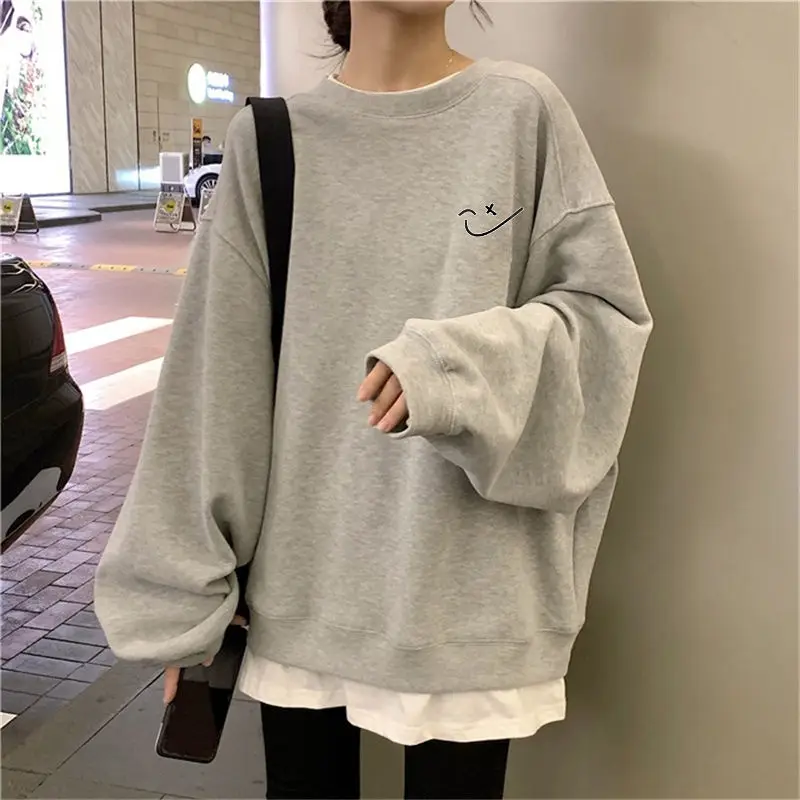 

Autumn and Winter New Velvet Warm Long-sleeved Japanese All-match Casual Fashion Trend Fake Two Loose Simple Sweaters