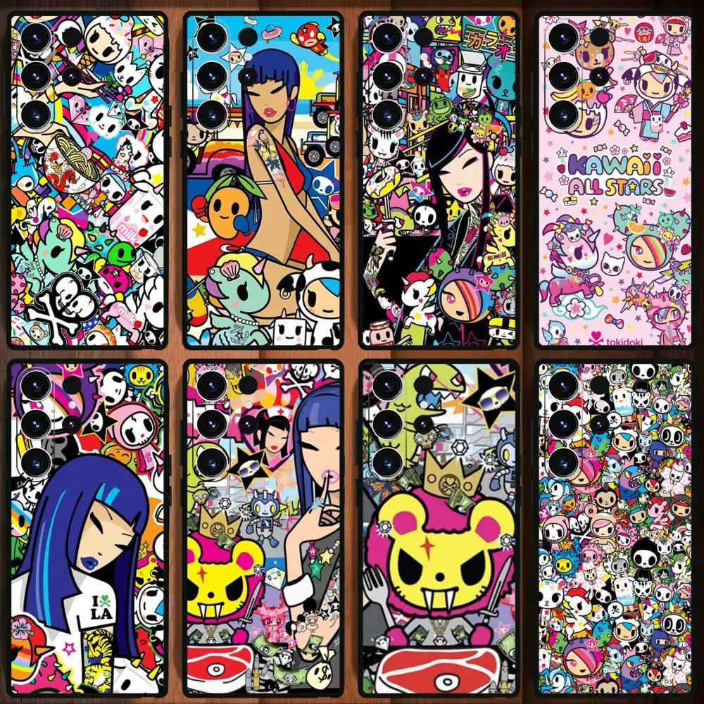 Фото Японский милый чехол для телефона T-Tokidoki для Samsung Galaxy S25 S24 S23 S22 S21 S20 Plus Ultra Note20, мягкий черный №1