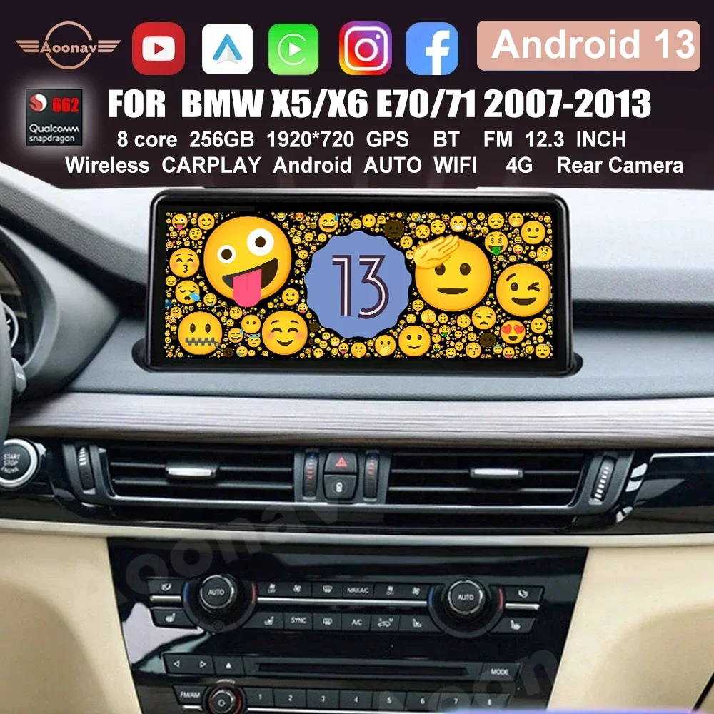 

Автомобильная Мультимедийная система, 12,3 дюйма, Android 13, для BMW X5 X6 E70 E71 2007-2013