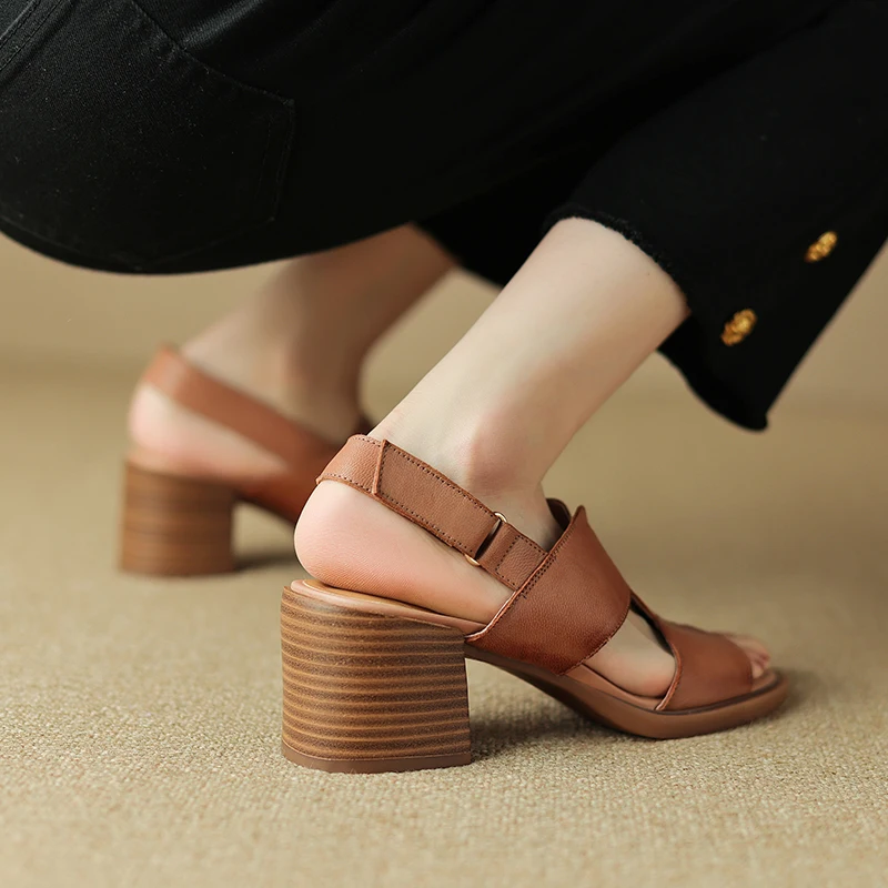 Women Sandals Shoes High Heels Elegant Genuine Leather High Quality Comfortable Shoes Women Casual Office Lady  LX32