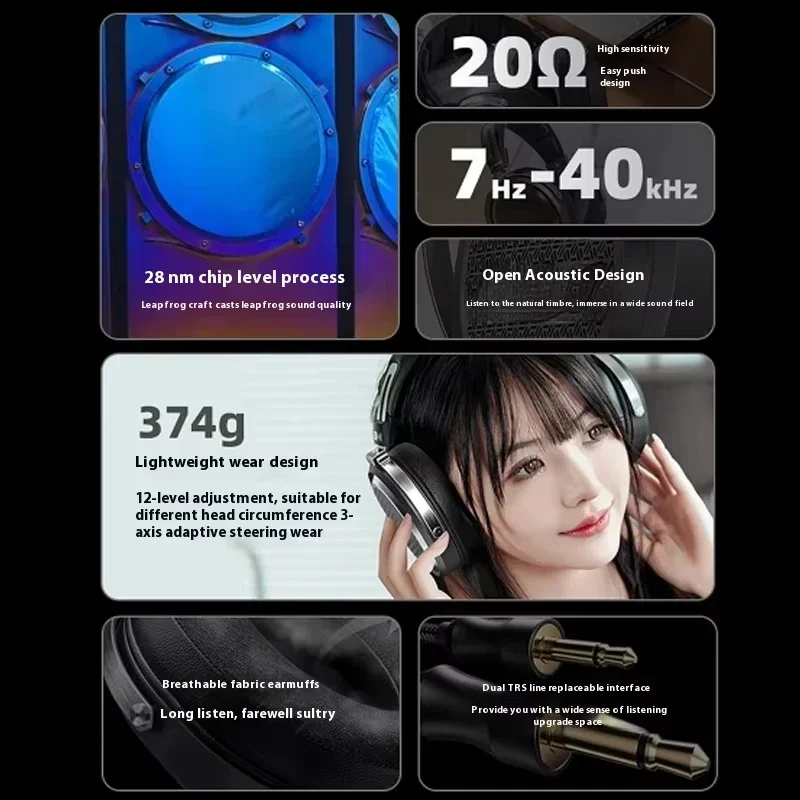 Наушники Fiio FT1 Pro с открытой плоской повязкой на голову, проводные наушники Hi-Fi по индивидуальному заказу, ультратонкая диафрагма 1 мкм, 374 г, 20 Ом, чувствительность, подарки (art.: 3920cfc79085d) - 3920cfc79085d