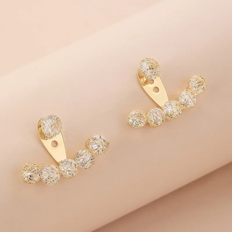 

European and American Women's Electroplated Mesh round Rhinestone Stud Earrings a Pair of Earrings Dual Purpose