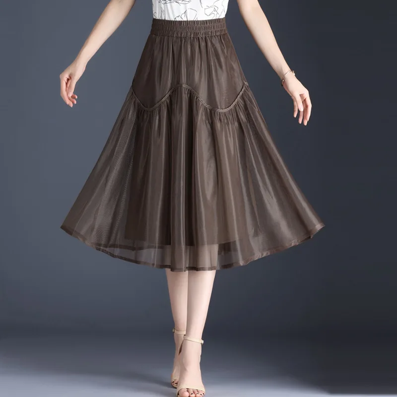 

Fashion Mesh A-line Stitching Skirt Women's 2022 Summer New Elastic High-waisted Slim A-line Tutu Skirt Office Skirt Black Skirt