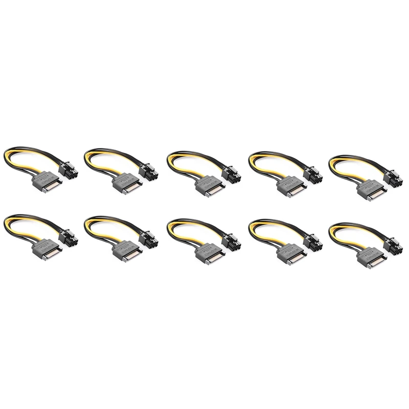 

MOOL 10 Pcs 15Pin SATA To 6Pin Cable Adapter Connector 6P PCI-E Express Adapter Graphics Video Card Converter Cable