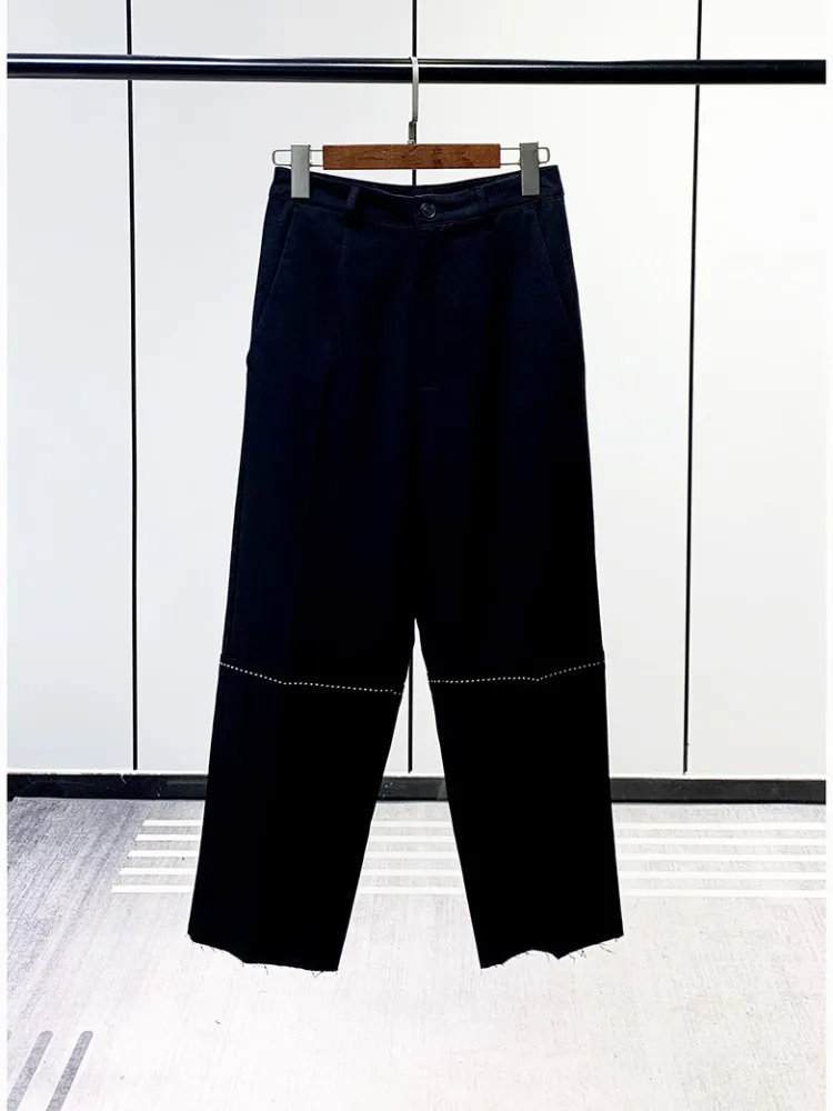 Women's High-Waist Patchwork Casual Pants Female All-Match Ankle-Length Trouser Office Lady Straight Casual Bottoms 2023 Summer
