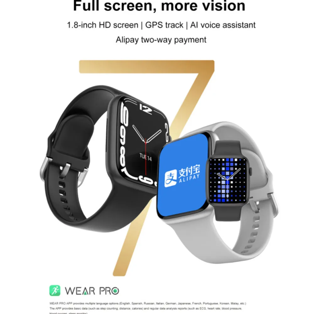 

New DT7 Smart Watch 45mm Series 7 Bluetooth Call 1.8" Infinite Screen Wireless Charger GPS Track Voice Assistant iwo Smartwatch