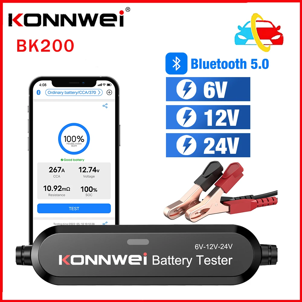 Bluetooth-тестер KONNWEI BK200 PK KW650 KW510, 6 в, 12 В, 24 В