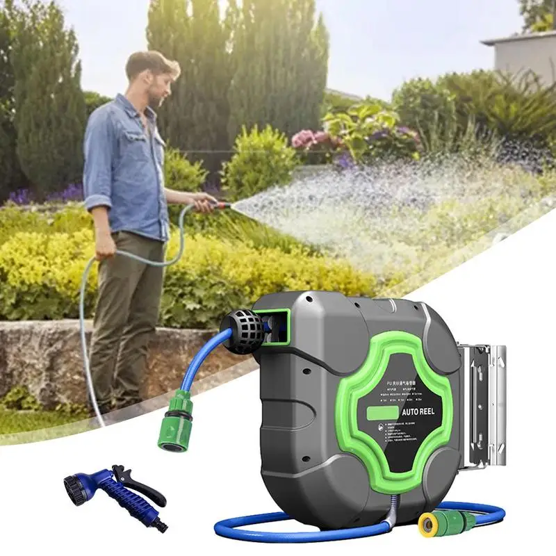 Automatic Retractable Hose Reel With Lock Wall Mounted Water Hose Reel Telescopic Hose Reel With Auto Rewind For Home Garden