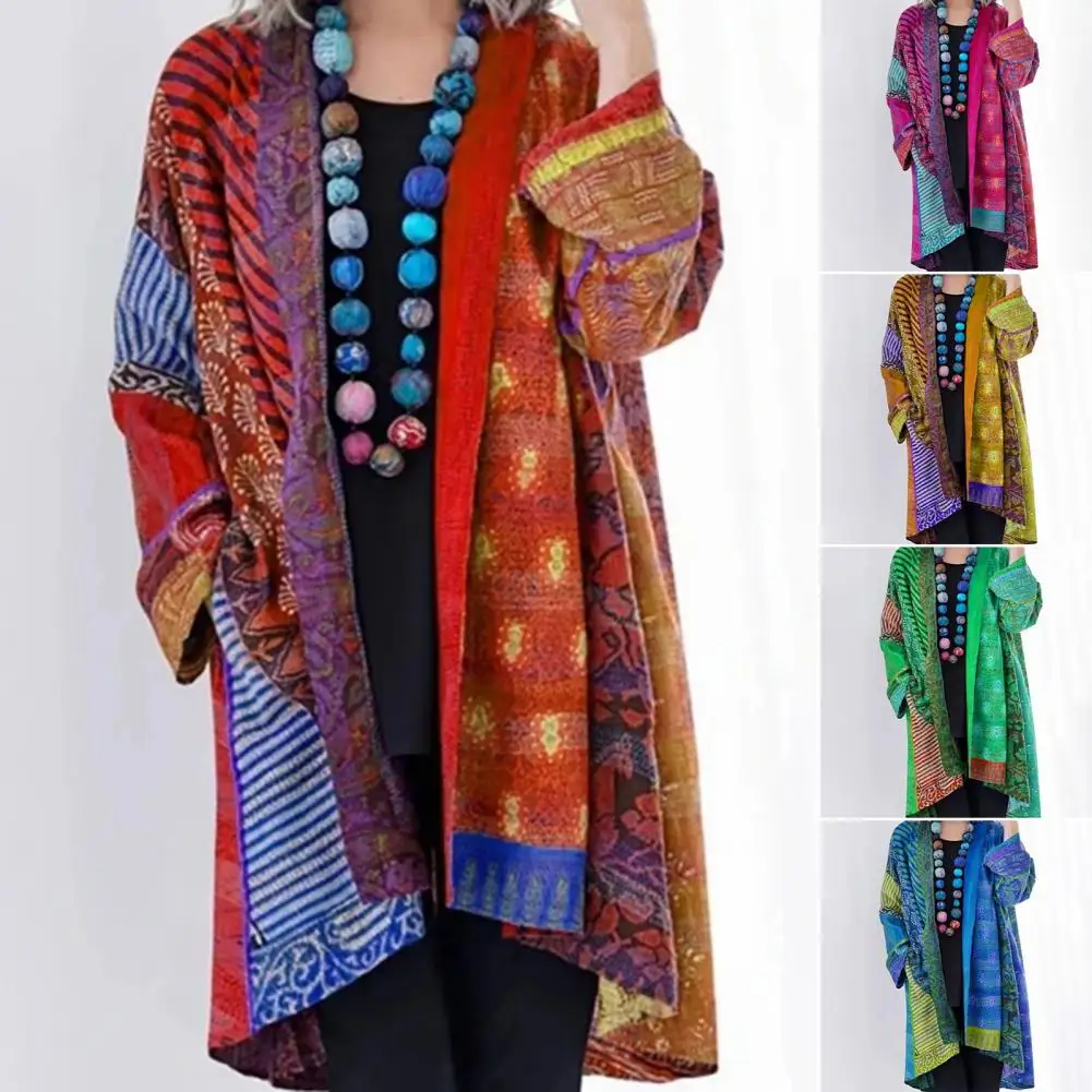 

Трендовое Женское пальто, верхняя одежда, Женское зимнее пальто с принтом и карманами, в этническом стиле