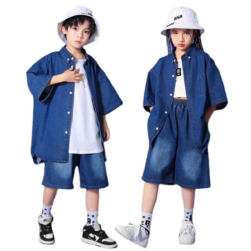 

Clothing for Girls Blue Denim Jacket Shorts Jeans Boys Groups Sets Loungewear Dance School Teens Kids Costumes 17 18 19 Years