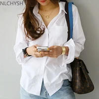 new long sleeve ladies tops blouses plus size button casual cotton white shirt women turn down collar loose blouse women