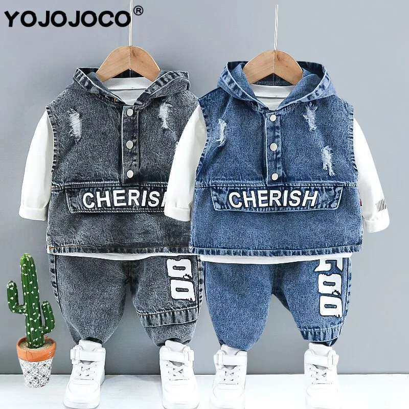 Джинсовый костюм для мальчиков рубашка с капюшоном и брюки |