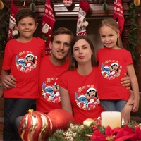 disney lilo stitch christmas clothes fashion cute mom and daughter equal t shirt red sets father and son shirt kids family look