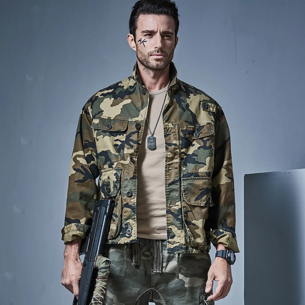 

Куртка-карго Мужская камуфляжная, хлопок, много карманов, армейская камуфляжная тактическая верхняя одежда, камуфляжная рабочая одежда, M65