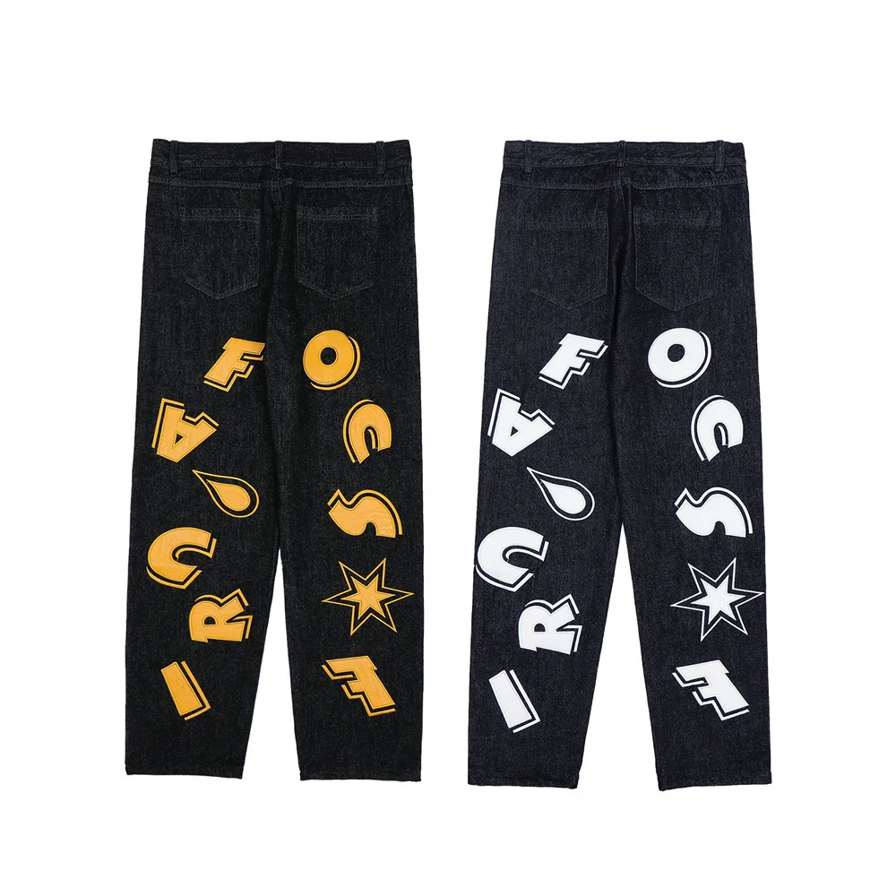 

Letter 2023 Vibe Style Star Embroidery Streetwear Men Hip Hop Casual Trousers Straight Baggy Denim Jeans Fashion Pantalones