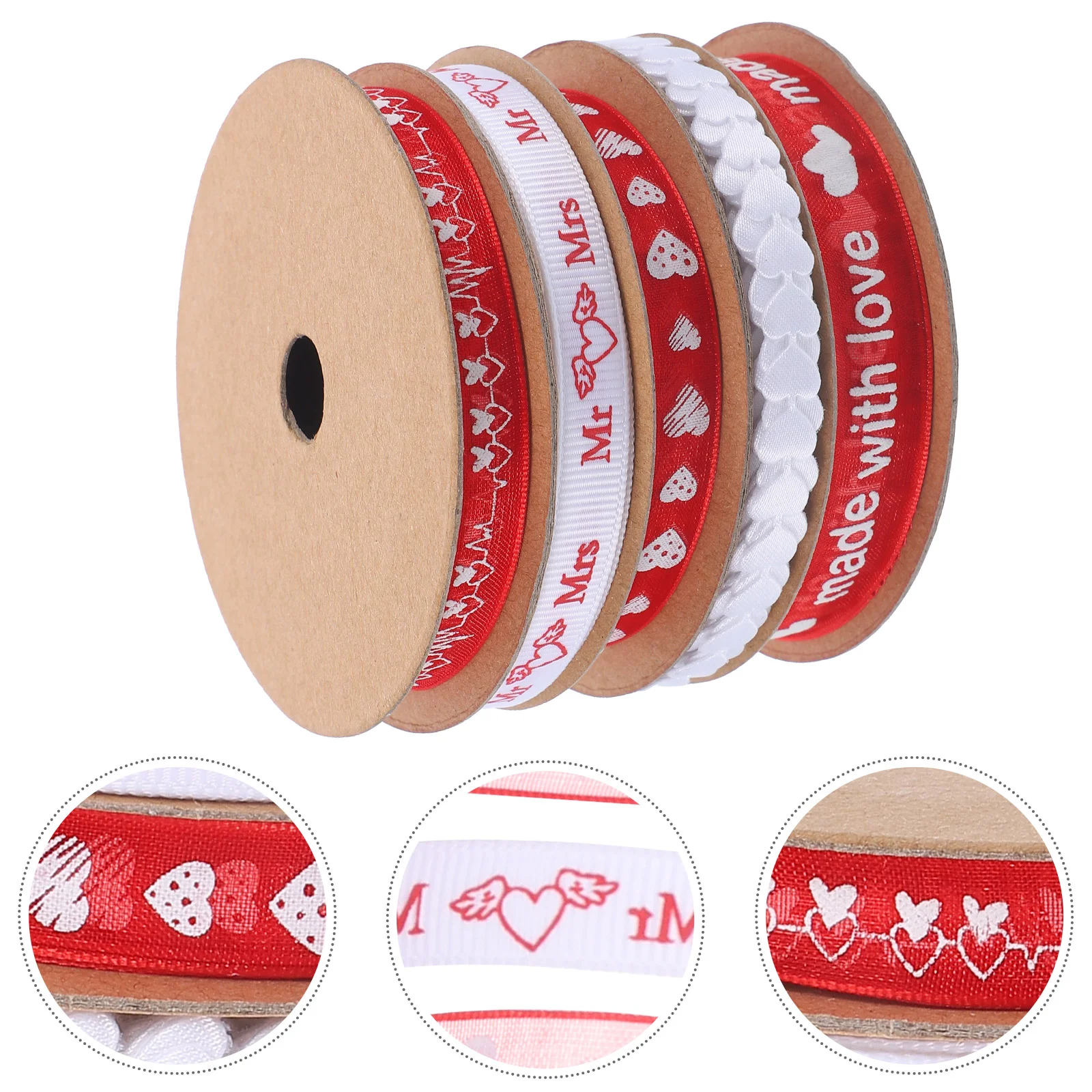 

5 Rolls of Valentines Pattern Wrapping Ribbon Material Bouquet Diy Ribbon Valentines Day Supply