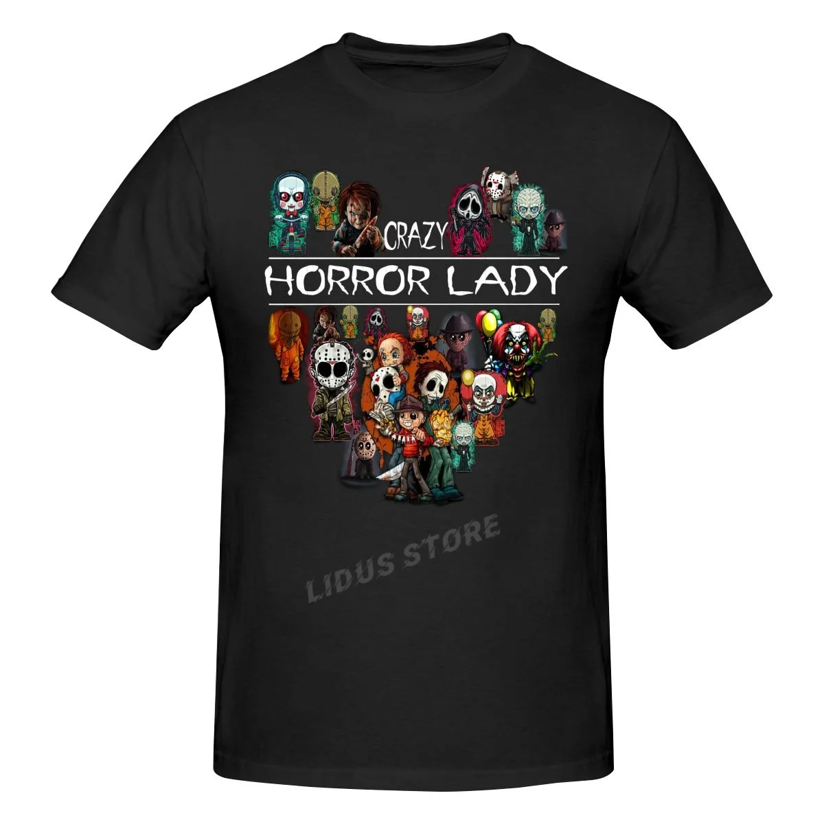 

Crazy Horror Lady Horror Movies For Halloween T Shirt Clothing Graphics Tshirt Sweatshirt undershirt Unisex T-shirt Tee