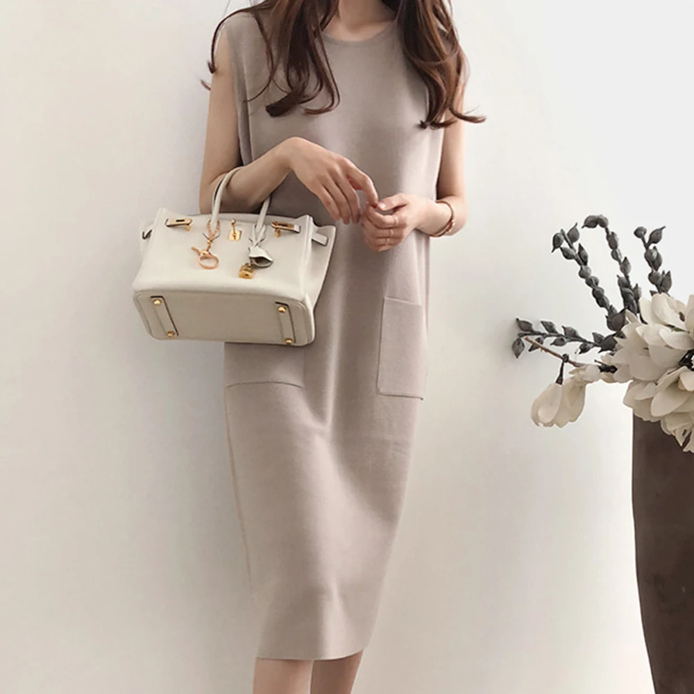 

Autumn Women Dress Simple Design Japan Female Clothes Elegant Korean Office Lady Sleeveless Casual Loose Midi Dress 2022 Fashion