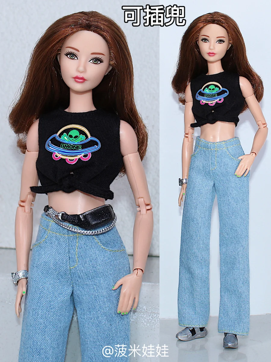 

Комплект одежды/черный топ + джинсовые брюки/30 см костюм одежды для куклы летняя одежда наряд для 1/6 Xinyi FR ST Кукла Барби/Игрушки для девочек