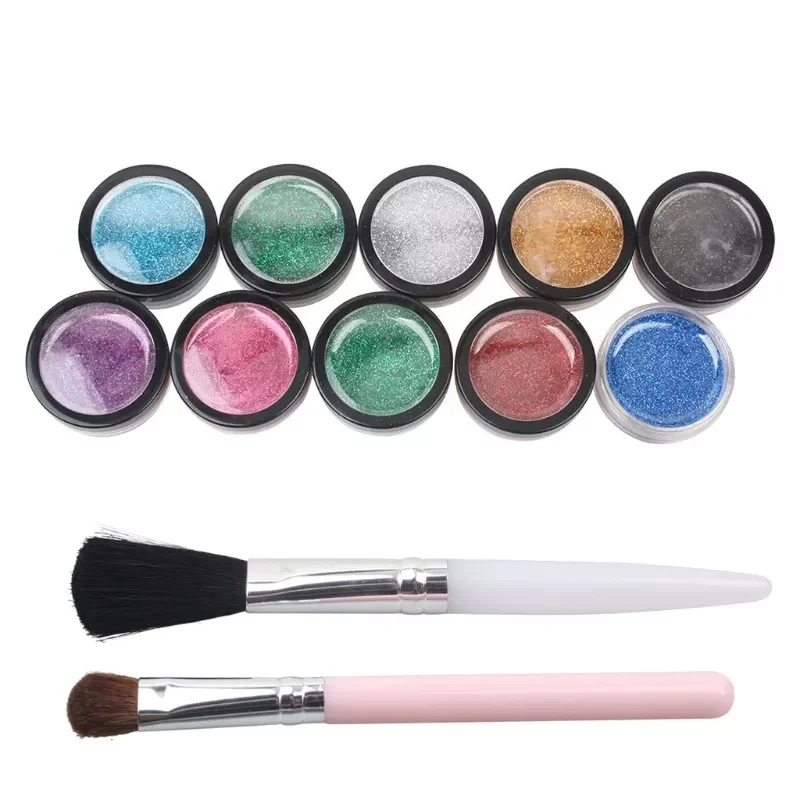 

10 Colors Face Body Glitter Pearlescent Powder with Brush for Halloween Painting