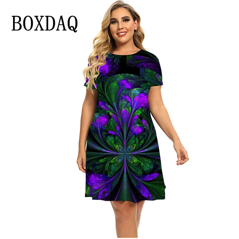 

Женское винтажное платье с коротким рукавом, свободное повседневное элегантное платье большого размера с абстрактным принтом, лето 2022