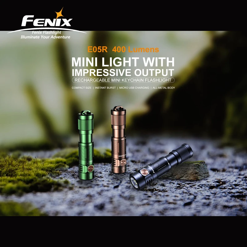 

400 Lumen Fenix E05R Rechargeable Mini Key-chain Flashlight Built-in 320mAh Li-polymer Battery