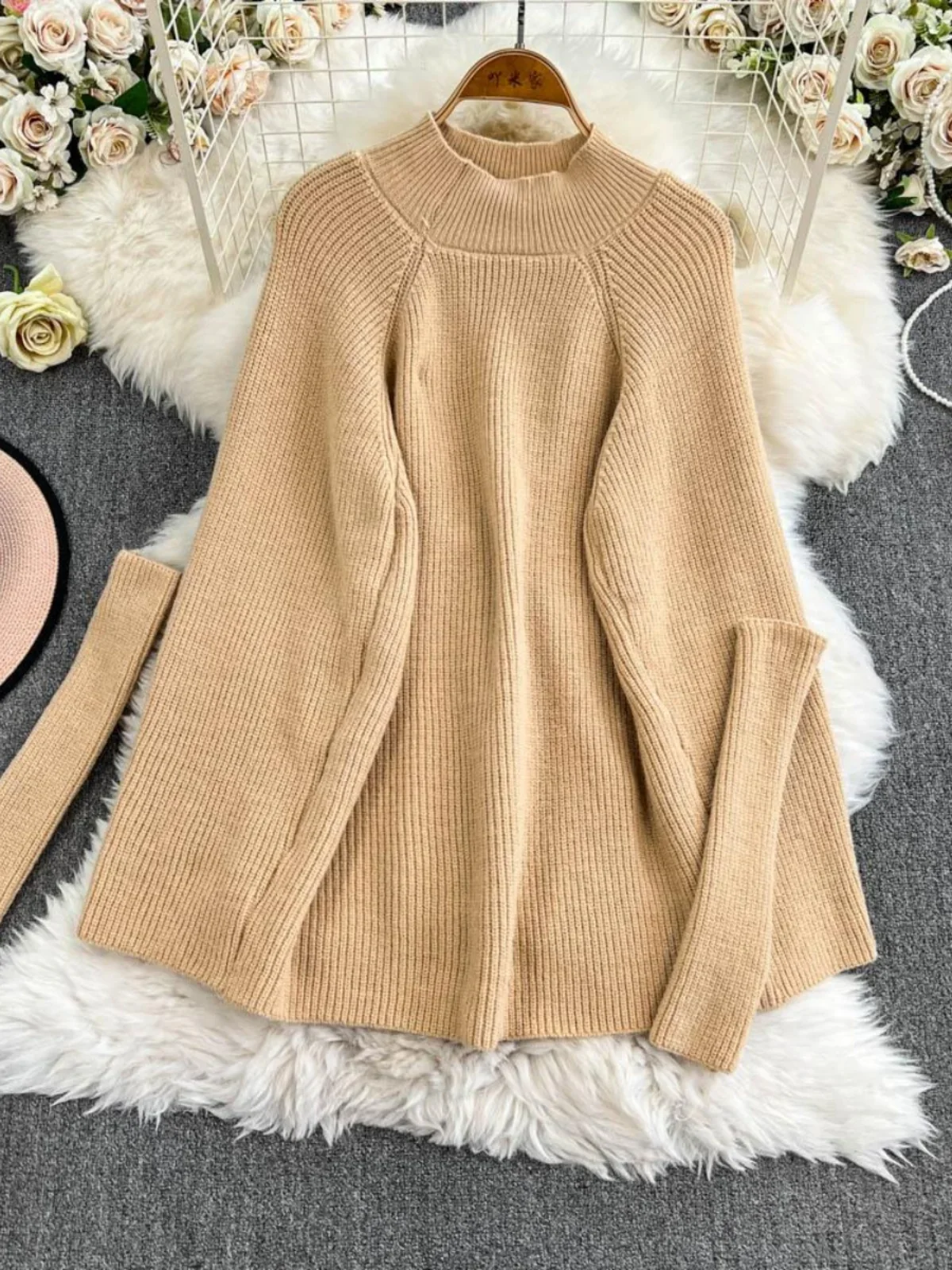 Женский плащ-накидка вязаный свитер длинный пуловер с полуводолазкой пальто