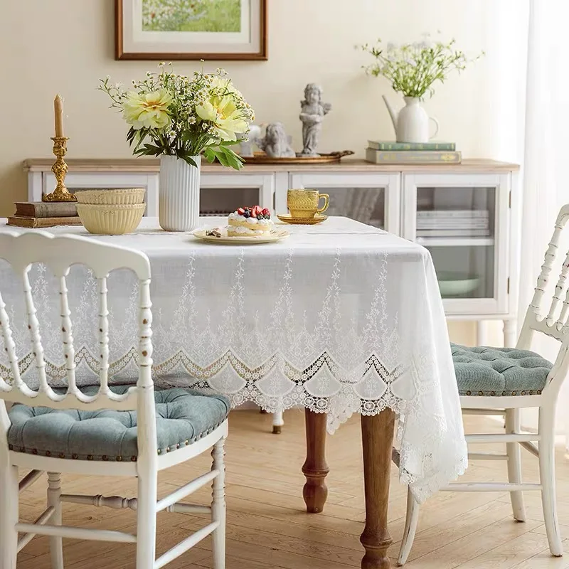 

Прямоугольная скатерть с белыми цветами, винтажная вышитая Обложка для стола, для свадьбы, вечеринки, дома, улицы, Осеннее украшение для стола