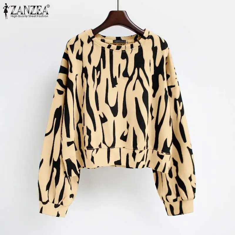 

Women O Neck Baggy Tops ZANZEA Long Sleeve Pullovers Lady Spring Casual Sweatshirt Oversized 2022 Fashion Zebra Printed Hoodies