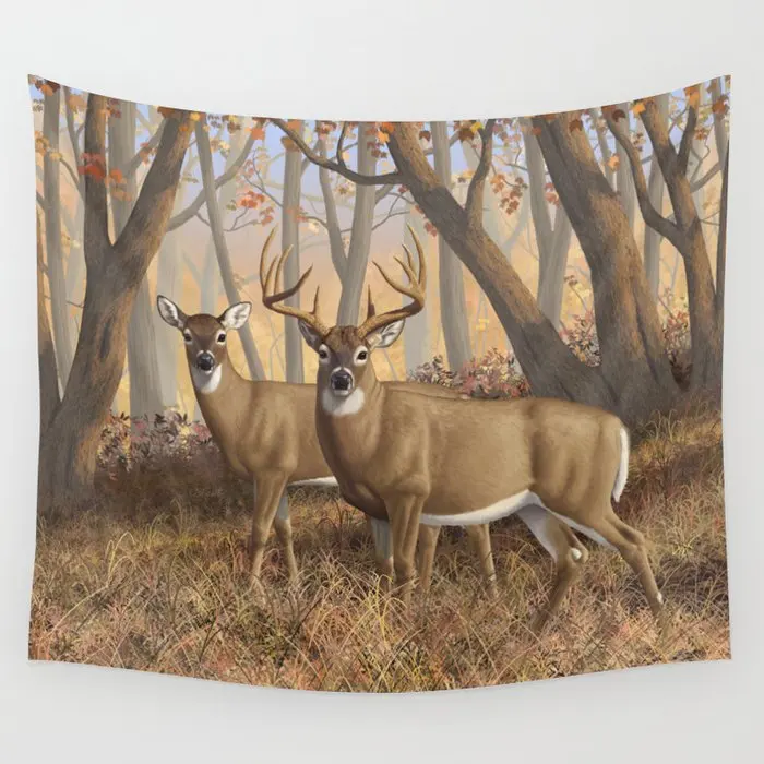 

Whitetail Deer Trophy Buck And Doe In Autumn Tapestry Wall Hanging Hippie Tapestries Rugs Home Living Room Dorm Decor Blanket