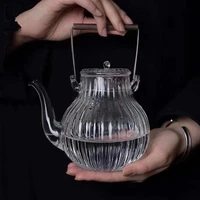high end crane head chrysanthemum petal pot heat resistant glass beam pot copper handle striped teapot