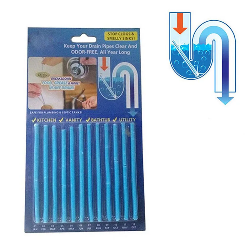 

12pcs Household Pipe Dredging Deodorization Rod Sani Sticks Oil Decontamination Kitchen Toilet Bathtub Drain Cleaning Rod