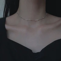 gold and silver slim spaced beads clavicle chain shiny necklace minimalist style elegant womens jewelry necklace 2022